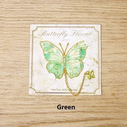 Charming Butterfly Metal Bookmark with Colorful Chain - Perfect Gift (Green Butterfly)