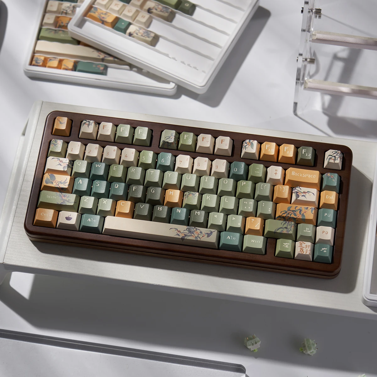 Keycap Antigo Verde Retro para Teclado Mecânico Estilo Jingui Oolong Pintura Chinesa Cereja Pbt Teclado de Cinco Lados Ure 159 Teclas - Imagem 4