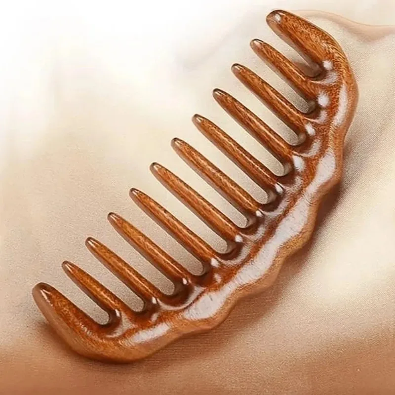 1PCS 천연 백단향 빗 원목 조각 빗 정전기 방지 수염 빗 수공예 헤어 스타일링 넓은 빗살과 좁은 빗살