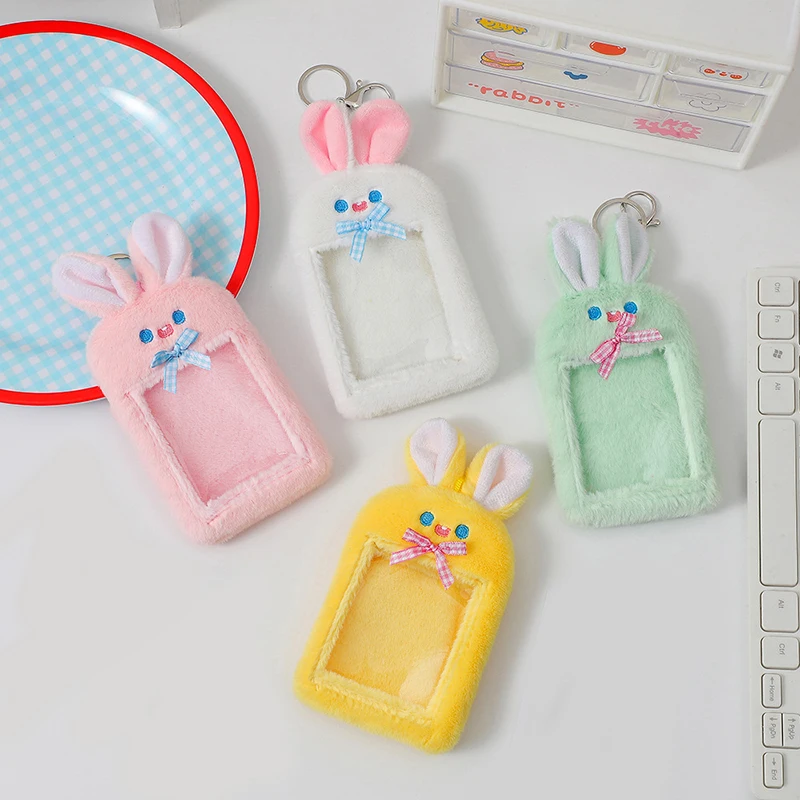 

Cute Plush Photocard Holder Rabbit Bear Cat Kpop Idol Photo Card Holder Girl Cute Keychain ID Credit Bank Protector Stationery