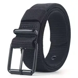 Unisex Trendy Leather & Canvas Pin Buckle Belt for Outdoor and Casual Wear (Black)