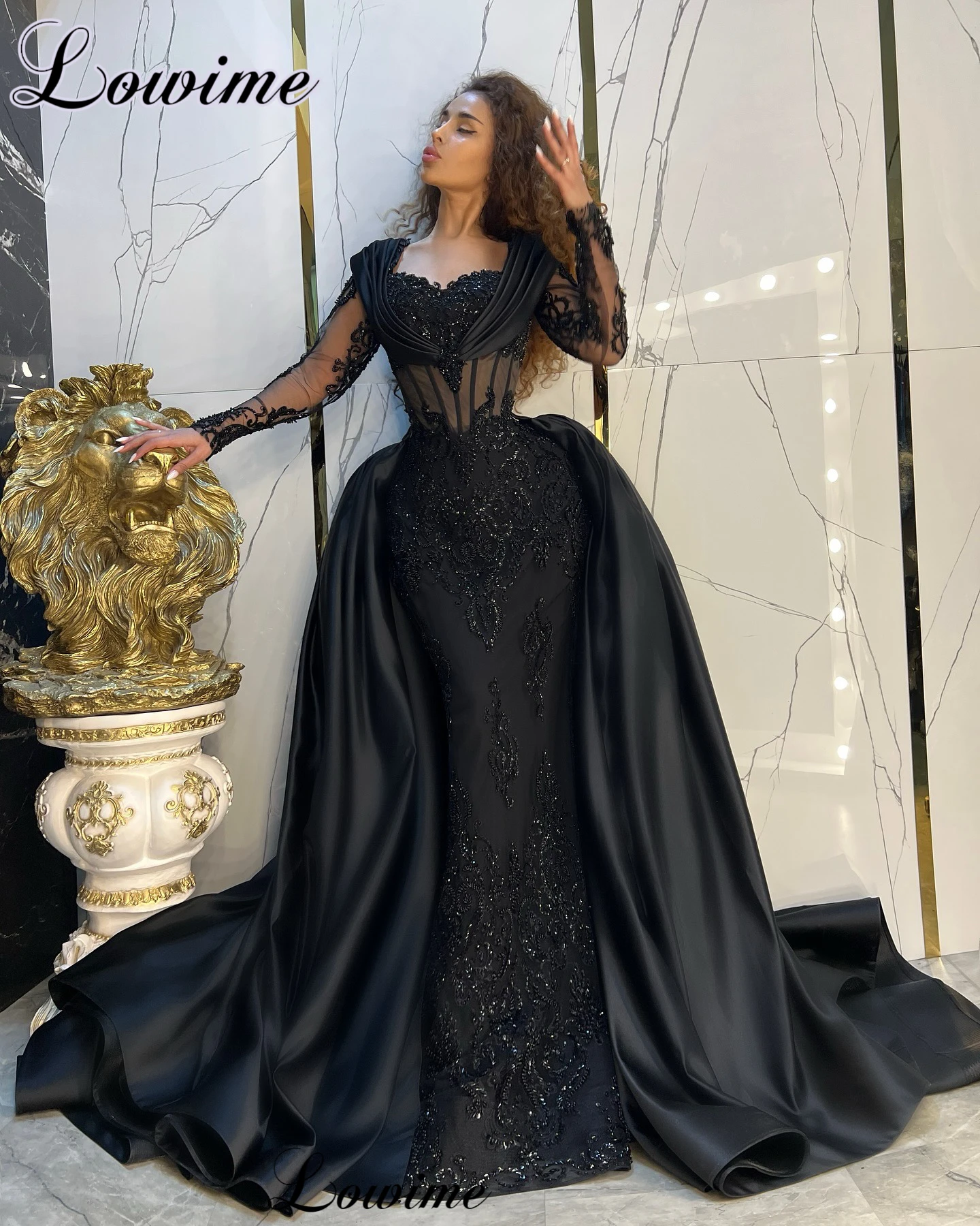 blue dress for baby girl NumberSea-A-Line Evening Gown Black Dress Formal Masquerade Court Train Long Sleeve V Neck Wednesday Addams Family Chiffon with Buttons Slit Appliques