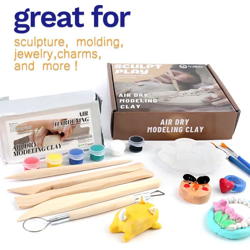 No-bake Air-dried Shaping DIY Plasticine Clay Set with 12 Colors of Paint Children's Educational Pottery Sculpture Clay Toy Gift 2