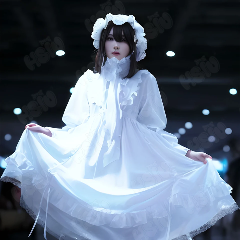 Abito Cosplay Ragazza Fantasma Anime, Bodycon Elastico Con Maschera Double-Face, Costume Halloween Pasqua Per Donne, Taglia Unica (Bianco)