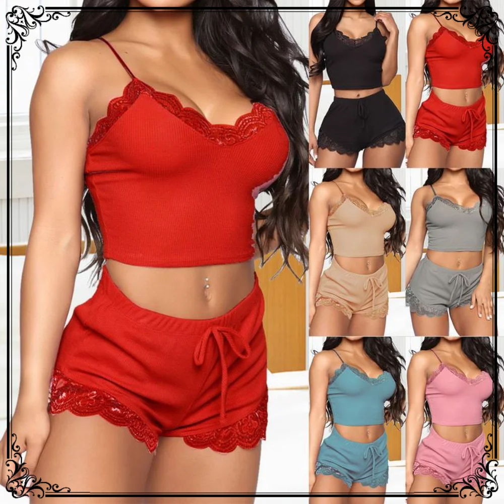 

Bumping Women's Pajamas Lady's Lace Sexy Suspender Shorts Pajama Set Comfortable Loungewear Two-piece Sleepwear Lingerie