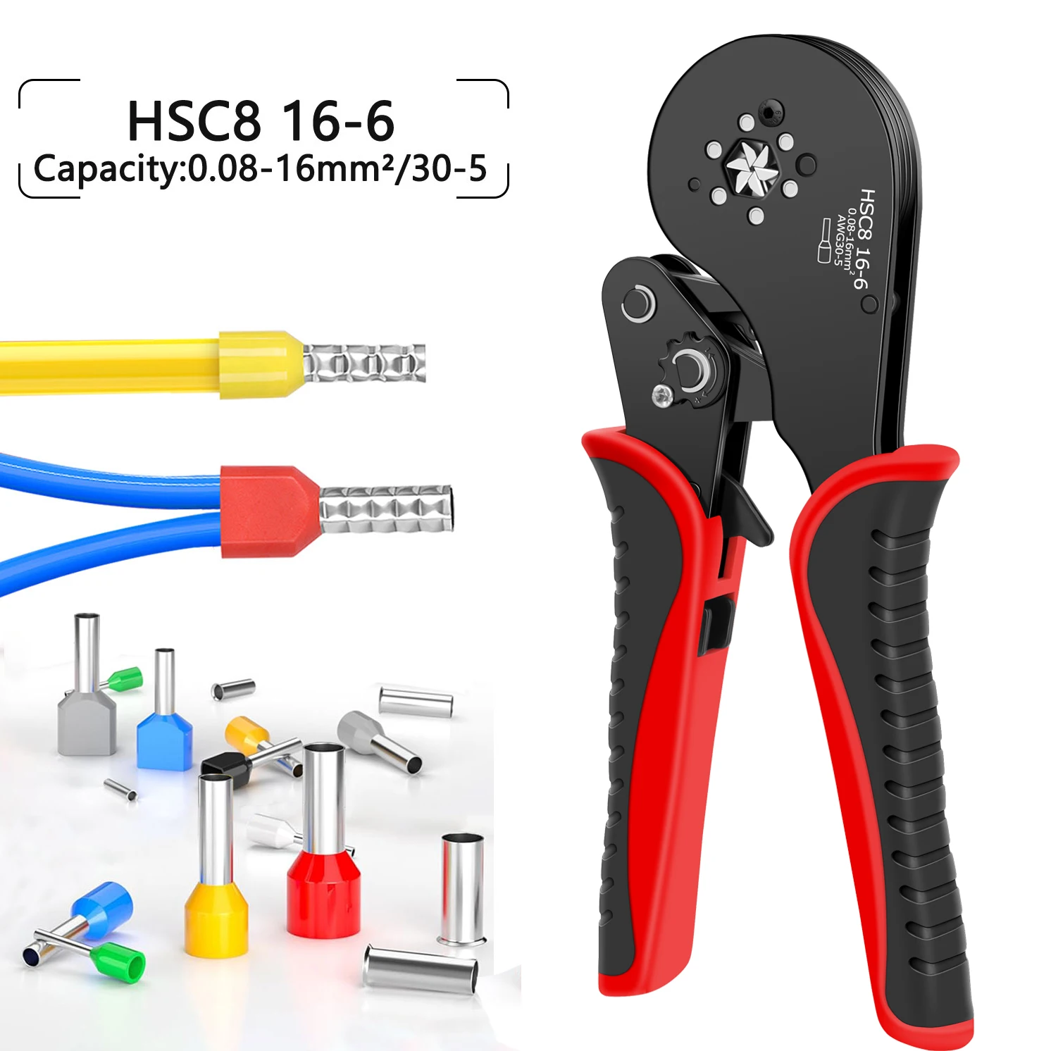 Pince à sertir HSC8 16-6 pour pêche : sertisseuse terminals tubulaires grandes sections 0.08-16mm²