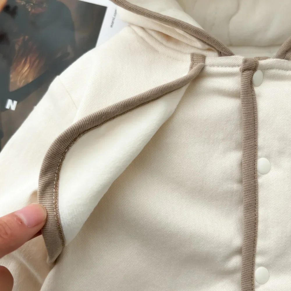 Winter New in Kids Baby Girls Boys Thicken Contrast-colored Quilted Jacket , Infant Toddler Hooded Fashion Top Outwear Coat