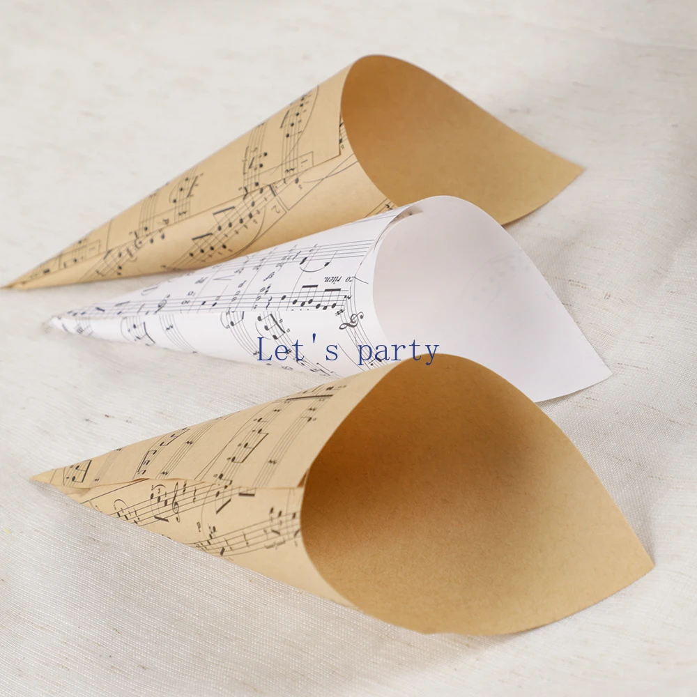 Kraft Paper Musical Notes Confetti Cones Holder Laying Box Flower Tray Paper Cone Birthday Wedding Party Favors Decoration 50Pcs