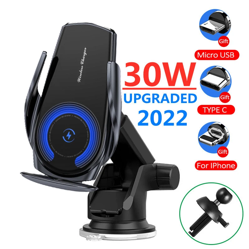 30w Car Wireless Charger Automatic Car Mount Phone Holder For