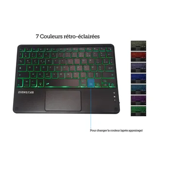 울트라 슬림 AZERTY 키보드 무선 블루투스 키보드 터치 패드 7 색 백라이트 안 드 로이드 Windows 태블릿 전화 노트북 PC