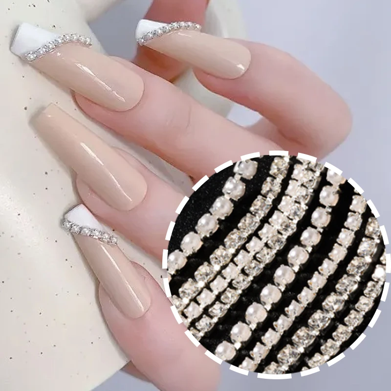 Chaîne à ongles avec breloques en perles 1,5 mm, or rose et argent, décorations artistiques, ongles en métal, pièces 3D à faire soi-même, strass, bijoux, accessoires de manucure_voghion.com