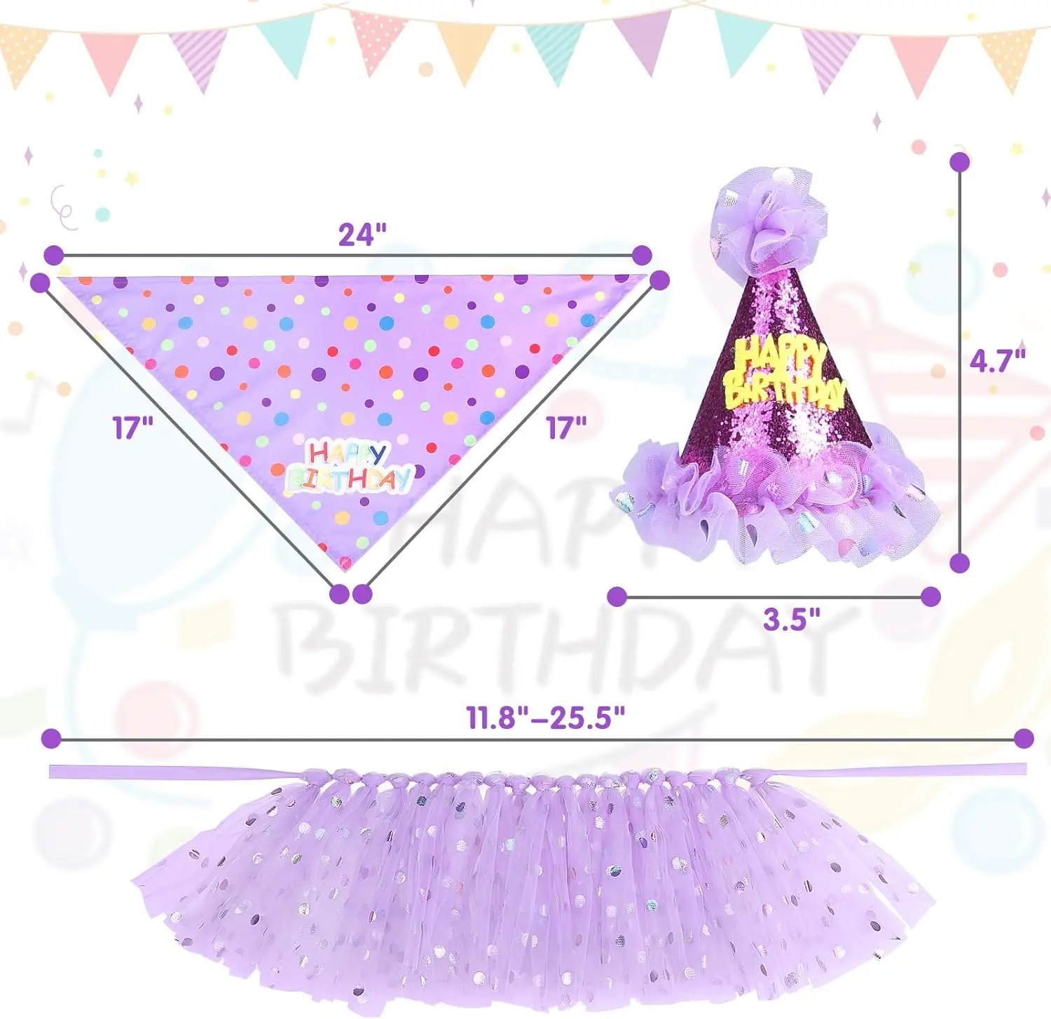 Dog Birthday Bandana with Hat and Dress Girl Set Cute Tutu Skirt Outfit for Small Medium Large Dogs