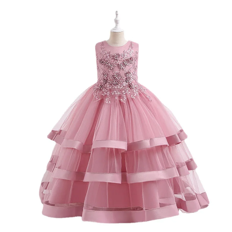 

Beautiful Multi Tiered Cake Princess Dress Suitable For Birthday Clothing Of Girls Aged 4 to 12 Flower Long Party Dress