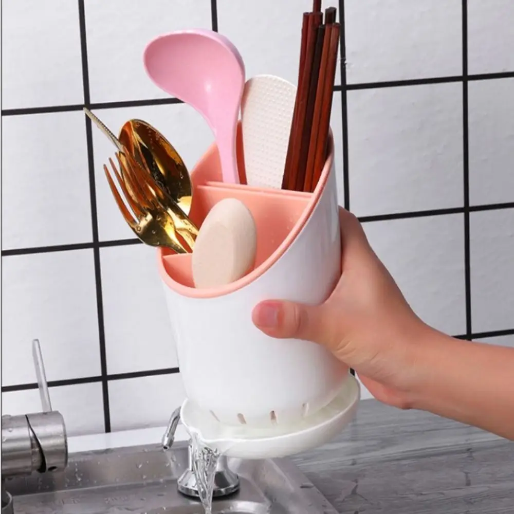 Large Capacity Tableware Storage Rack New with Tray Space Saving Chopstick Holder Drainage Hole Detachable Scoop Spoon Cage 5