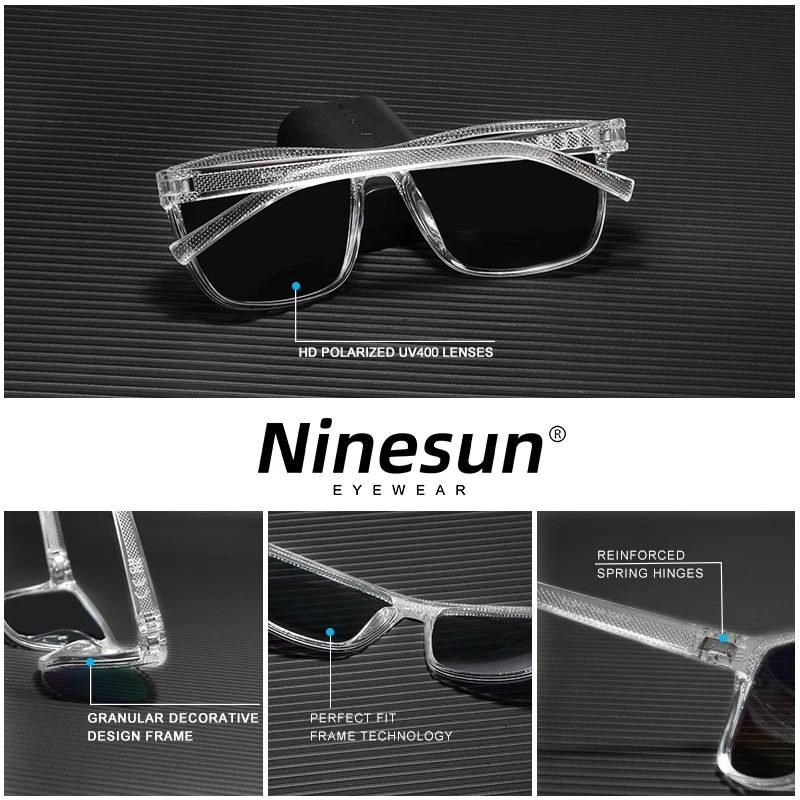 NINESUN 남녀공용 편광 선글라스, 운전용 직사각형 프레임 안경, UV400 파티 스포츠 패션, 초경량 안경, 신제품