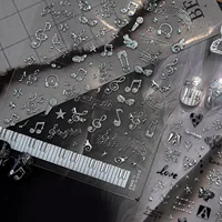 Autocollants 5D pour ongles, motif clé de sol argentée, note musicale, clavier de piano, casque, micro, archet, étoile, pour filles 5