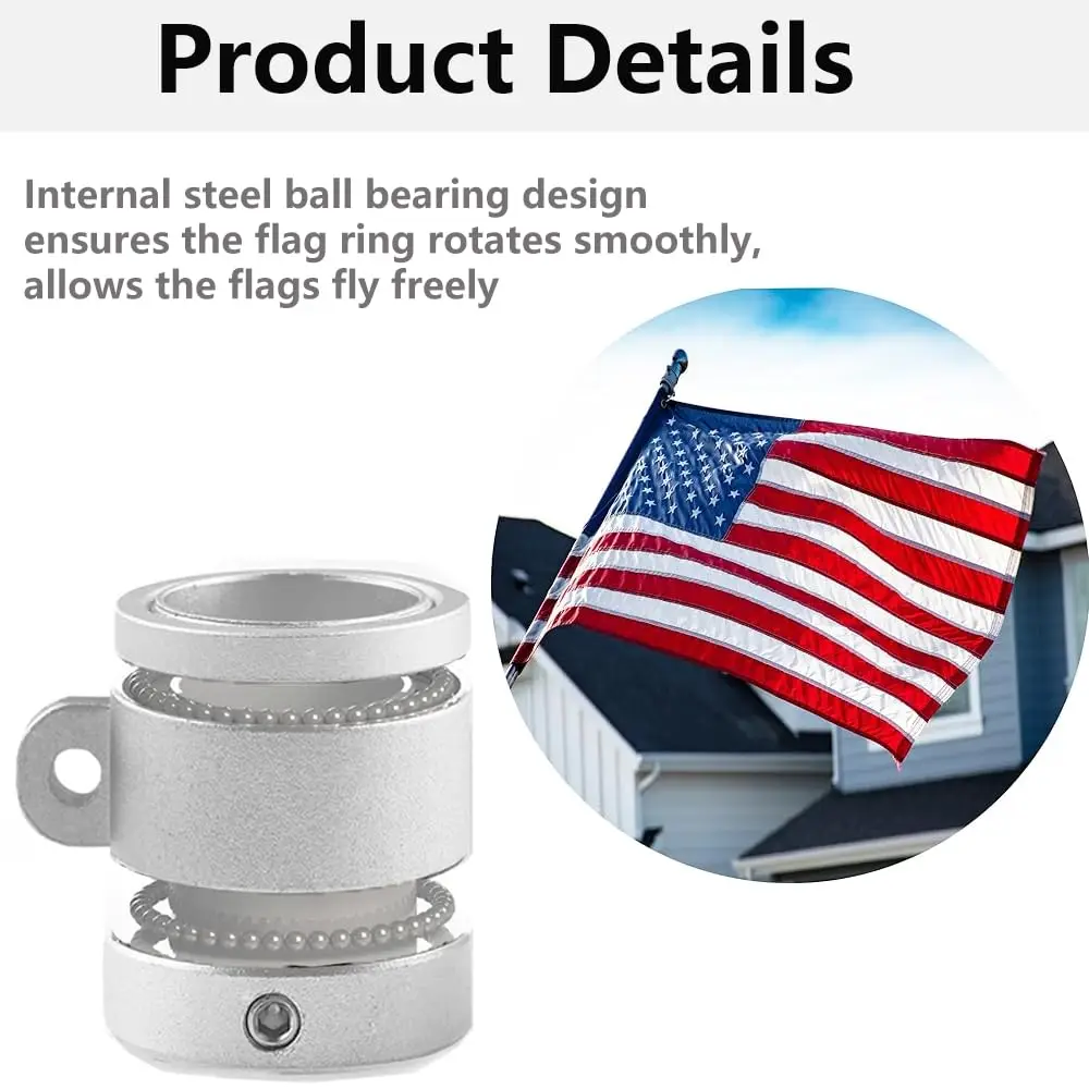 Flag Pole Rings，Aluminum Alloy 360° Rotating Anti Wrap Flag Mounting Spinning Ring Clips for 0.75-1.02 Inch Diameter Flagpole 4