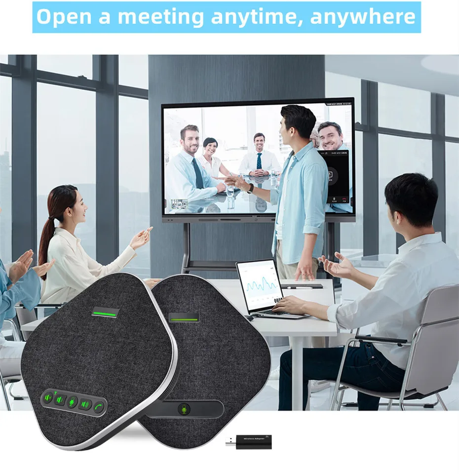 Haut-parleur Conférence Bluetooth 4 Micros 360° - Réduction Bruit, Batterie 2600mAh, USB-C, Compatible Zoom/Teams