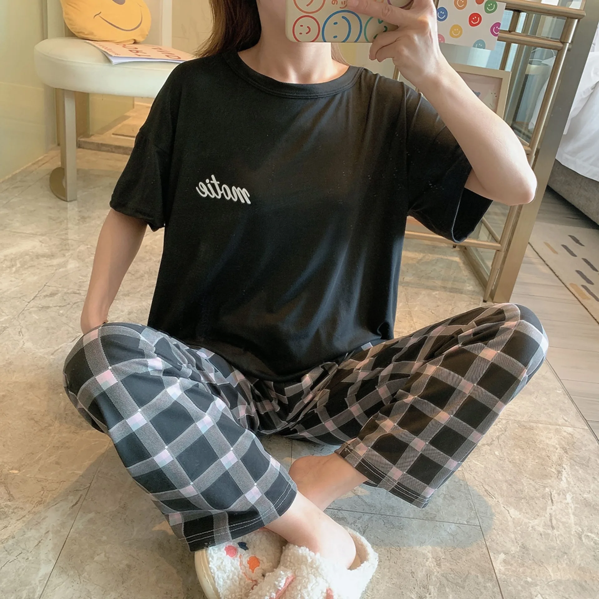 New Women's Two-Piece Maternity Pyjamas Homewear Monthly Clothing Nursing Clothes Female Summer Loose Leisure Homewear 6