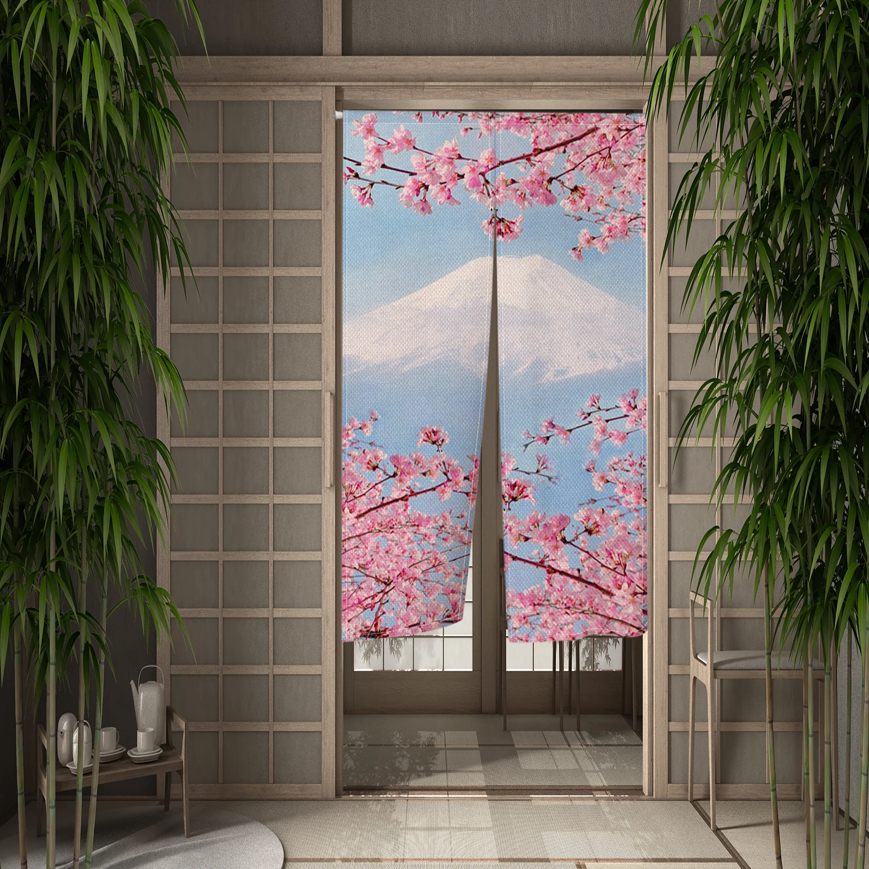 Japonský tuž knihtisk dveře záclona višně vzkvétat hora rozdělit kuchyň dveře drapes vstupné noren závěsný half-curtains