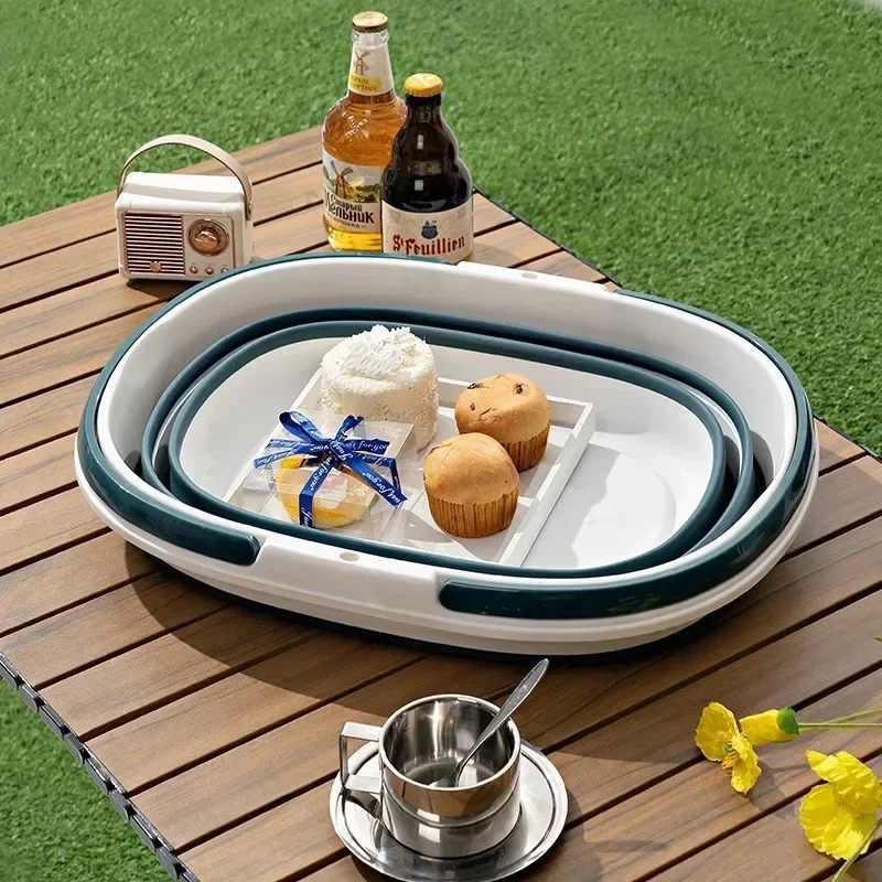 Foldable Basin with Handle Bathroom Storage Basket Portable Car Wash Bucket Outdoor Fishing Camping Basins 16L
