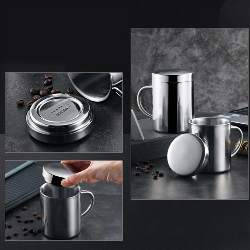 Description Picture 6 of itemDouble Wall Stainless Steel Coffee Mug with lid Portable Cup Travel Tumbler Jug Milk Tea Cups Office Water Mugs