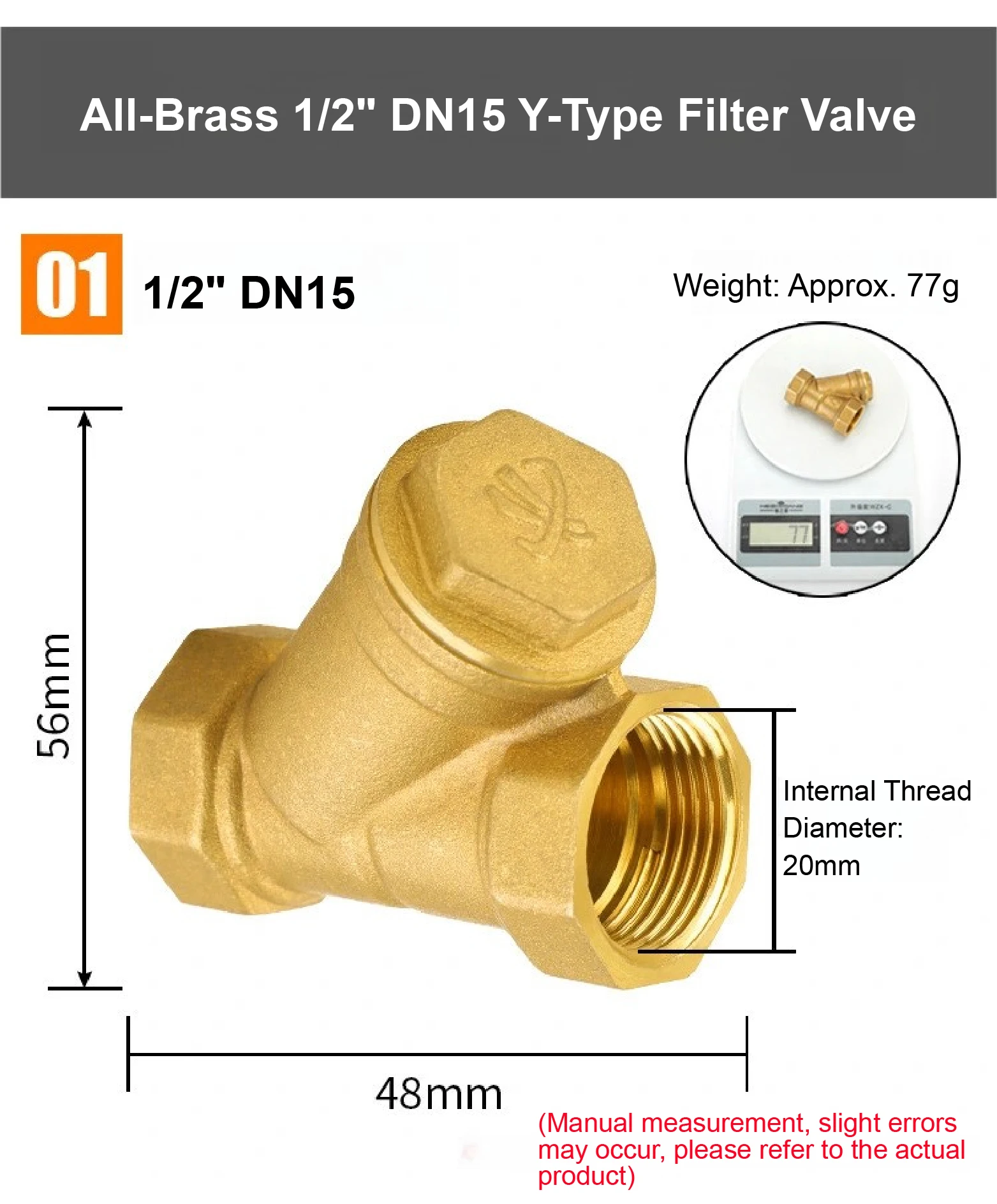Inline Brass Y Strainer Valve Threaded Female PN16 Sediment Filter with SS Mesh