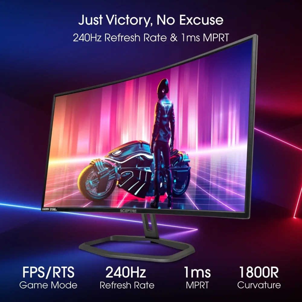 Curved 32" FHD 1080p Gaming Monitor Up to 240Hz 1ms 99% sRGB AMD FreeSync Premium Build-in Speakers, HDMI 4
