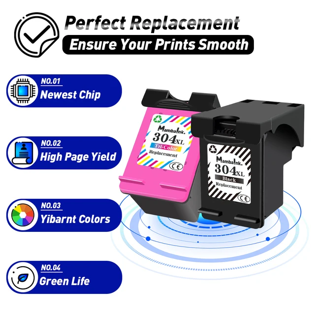 cost-effective Mambaink 2 Pack Remanufactured 304 XL ink cartridges