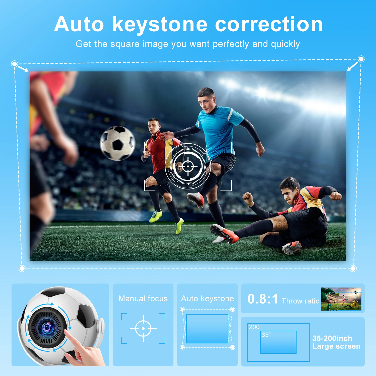 ApexTPFootball 쉐이프 스마트 프로젝터 (5G WiFi6, 블루투스5.4, 안드로이드 14 탑재) 미니 프로젝터 4K 홈시네마 축구공 모양 휴대용 프로젝터
