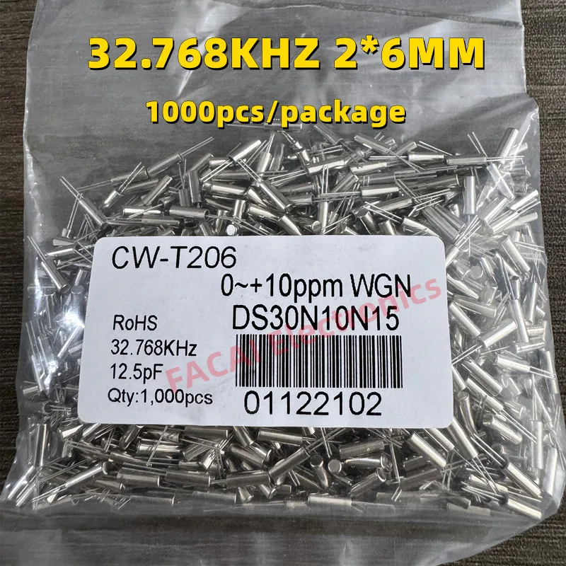 1000pcs/lot 32.768KHz 32.768 KHZ 32.768K Frequency Resonator Oscillator Quartz Crystal Cylender 2*6mm