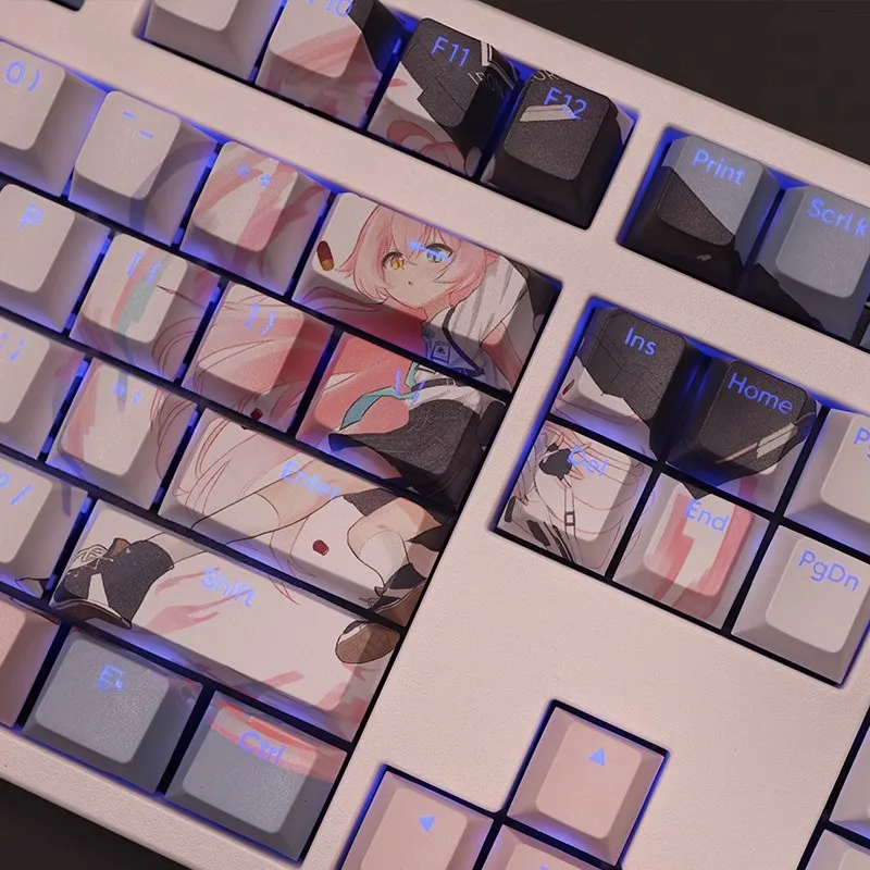 Anime Gaming Teclado Backlit Arquivo Azul Takanasi Keycap Hosino Pbt Dye Subbed 61 87 104 108 Layout Set - Imagem 4