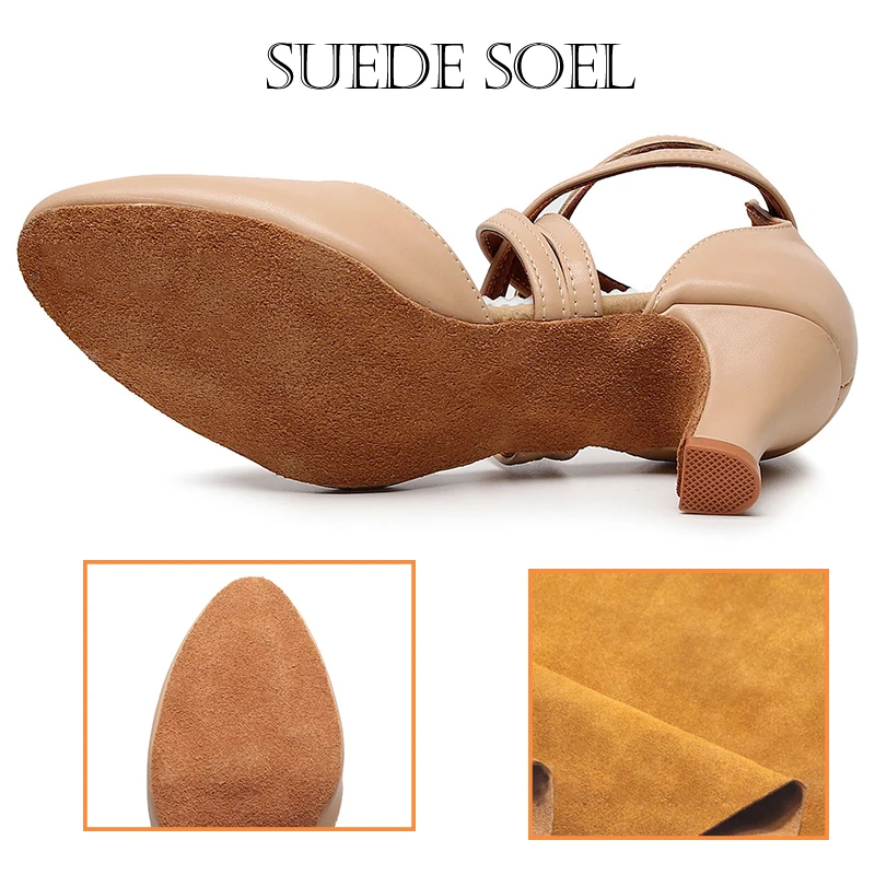 HROYL Women Modern Latin Dance Shoes For Girls Ladies Ballroom Party Waltz Leather Tango jazz Salsa Dance Shoes High Heels 5/6cm 3