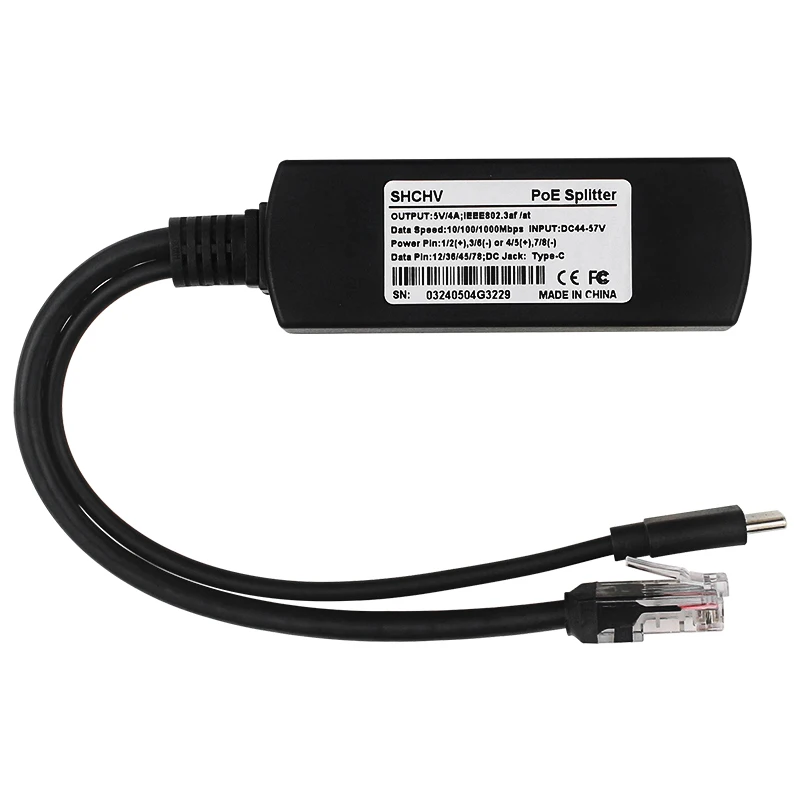 5V 4A Raspberry Pi 5 PoE Splitter 10/100/1000MB Network Gigabit IEEE 802.3 af/at Type-C to PoE for Pi 5 Pi5 — view 2