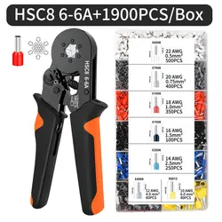 Hexagonal Self-Adjusting Crimping Tool Kit with Ferrule Sleeves and Wire Terminals (HSC8 6-6A 1900PCS)