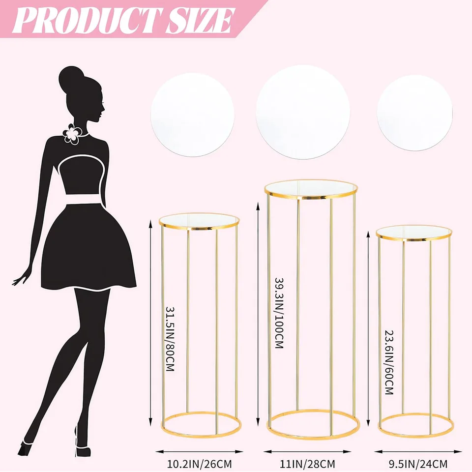 OIHYA 3-Piece Gold Metal Cylinder Display Stand Set - Round Pedestals For Plants, Cakes, Party Decor