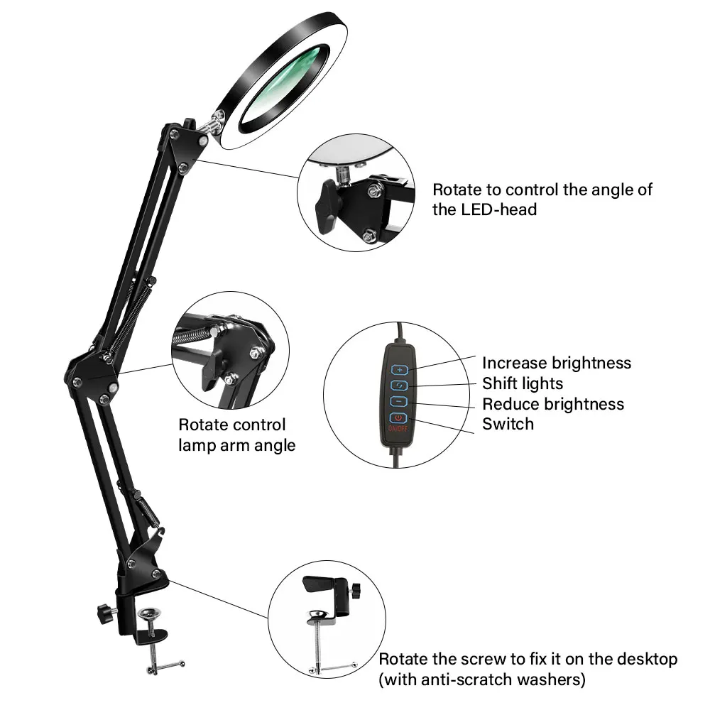 Illuminated LED Magnifier with Adjustable Lighting - Multifunctional Glass for Precision Tasks and Skincare