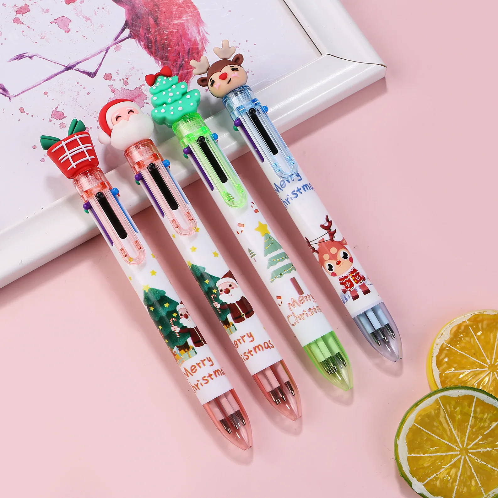 

30Pcs Christmas 6 Colors Ballpoint Pen Cartoon Retractable Rollerball Pen Gifts School Office Journal Supplies