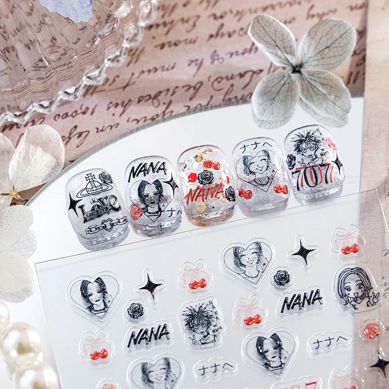 

Наклейки для ногтей Komatsu, nano, Oosaki, nano, черные, белые, красные наклейки для ногтевого дизайна, аниме, милые аксессуары для ногтей, украшение для ногтей