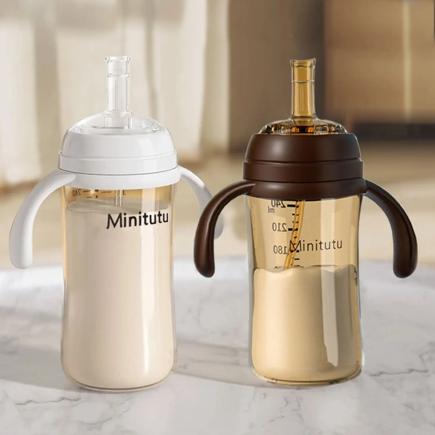 Baby bottle 240ml sippy cup water bottle gravity ball straw food grade PP leak-proof fall-proof