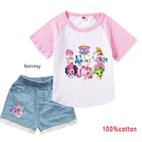 Lovely Catch Teenieping Children Outfits Summer Suits Jeans Shorts+Short Sleeve Tee Sweatshirt Clothes Teens Girl Tracksuit Sets 1
