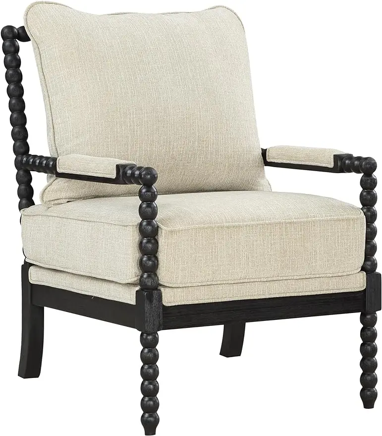 

OSP Home Furnishings Eliza Spindle Accent Chair, Linen Fabric with Black Wood