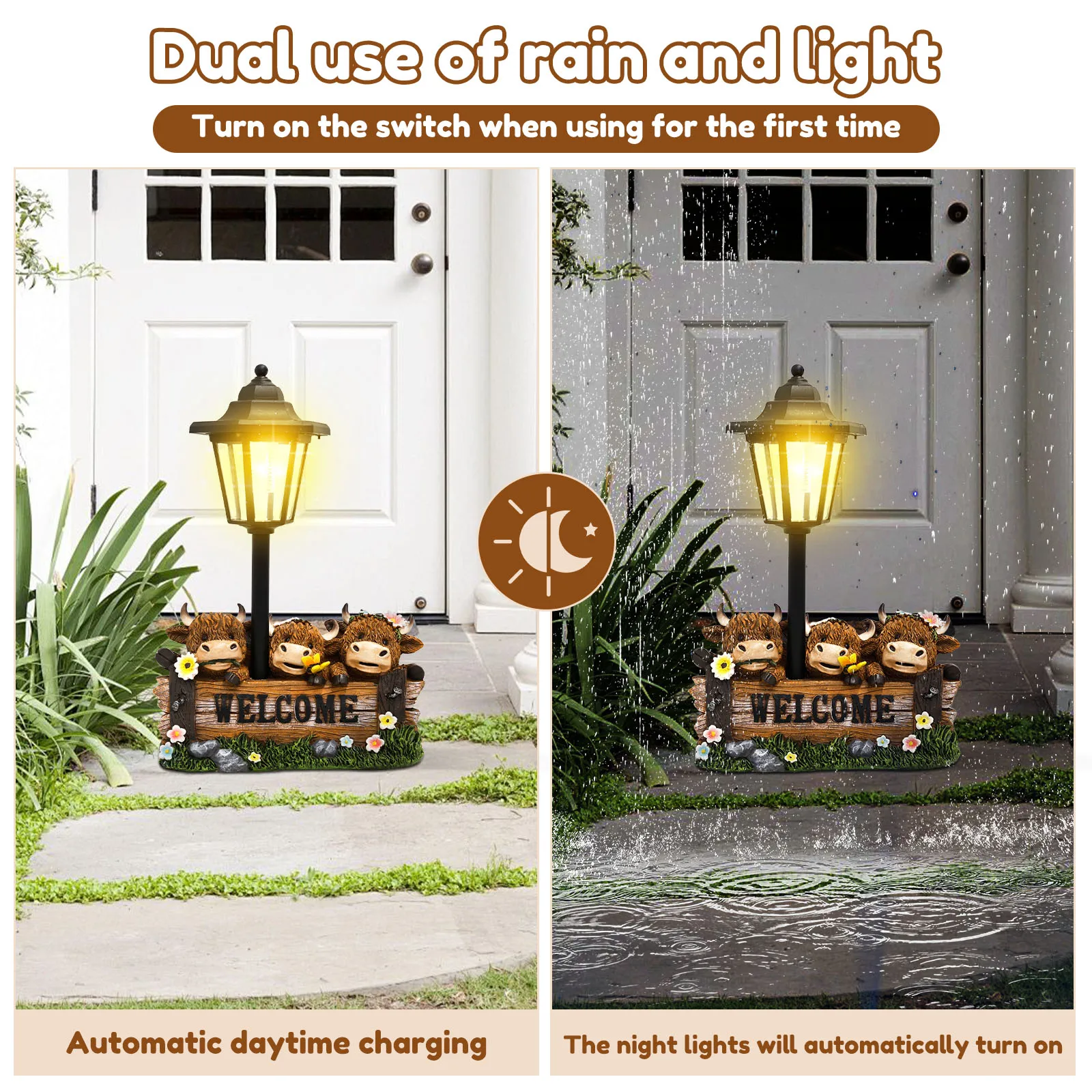 Solar LED Resin Cow Garden Statue Outdoor Lamp