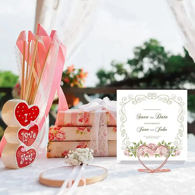 20Pcs Heart Shape Place Card Holders Wedding Table Number Name Sign Birthday Party Decoration Supplies Home Photo Clip Stands