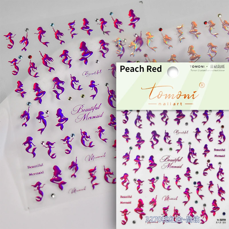 Shimmering Ocean-Themed Nail Art Stickers with Little Red Fish and Goldfish Designs