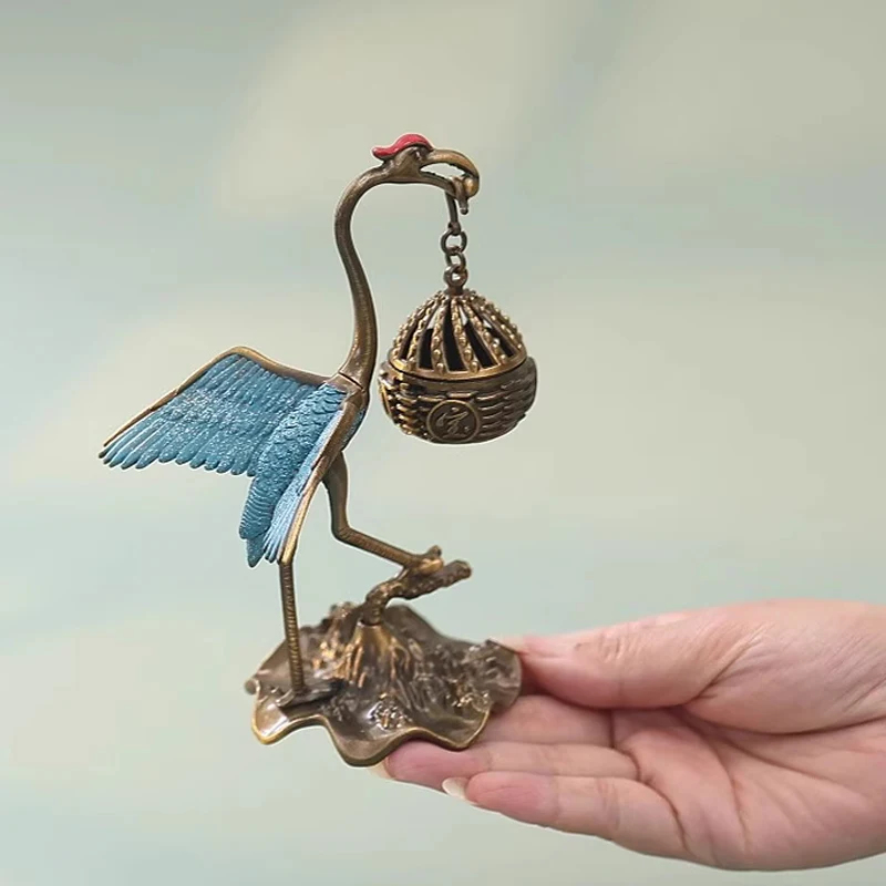 Creative Mini Aromatherapy Furnace, Home Indoor Zen Tea Ceremony Study Decorations, Metal Crane Shape Small Hanging Furnace, 1Pc
