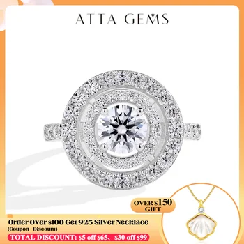 ATTAGEMS Full D Color VVS1 Luxury Moissanite Ring Round Cut 1.0CT S925 Sterling Silver Engagement Wedding Jewelry Gift for Women