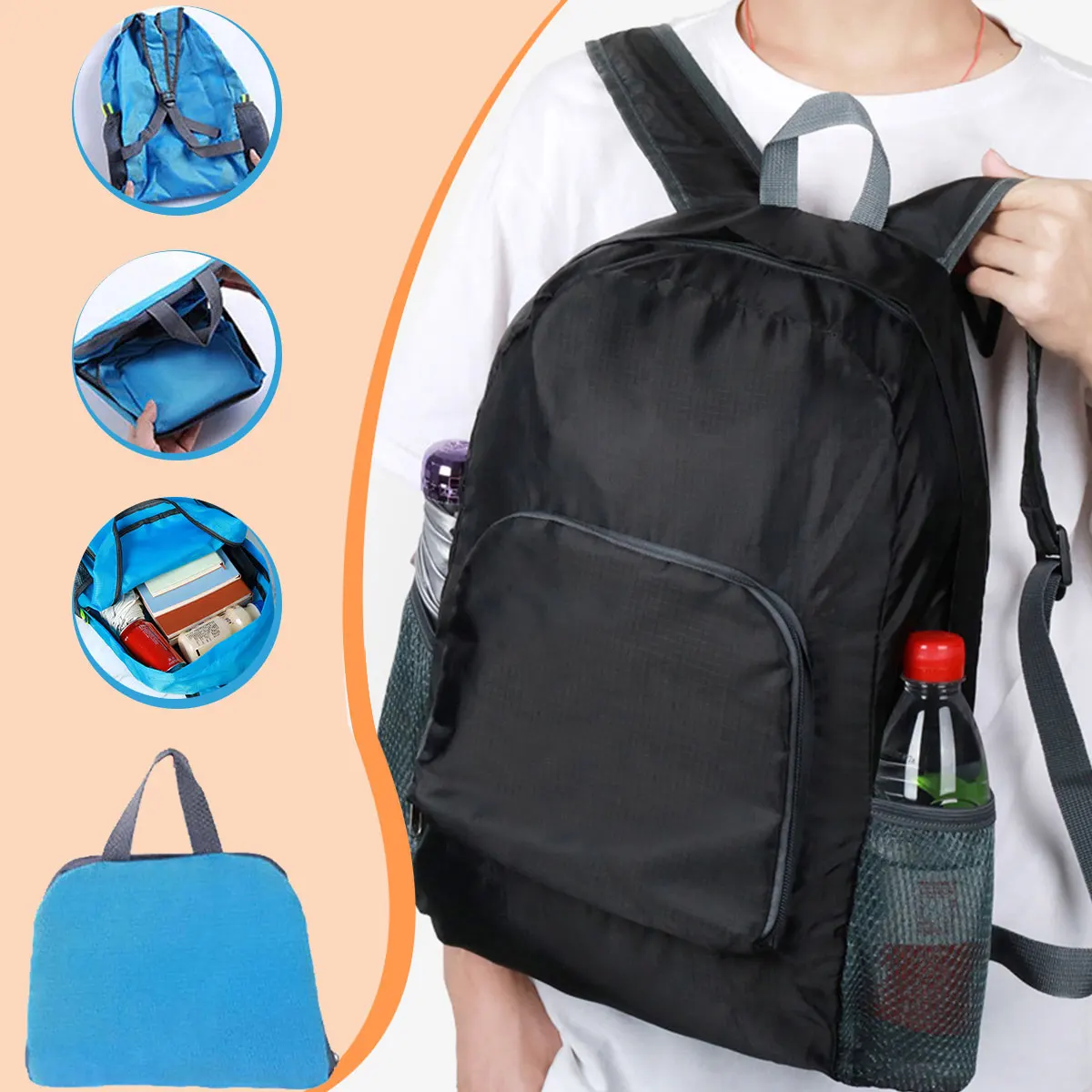 Outdoor multifunctional travel and leisure folding backpack, lightweight and foldable storage sports backpack, student backpack
