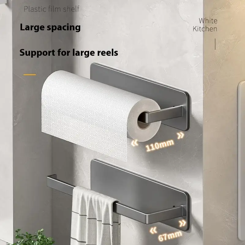 Wall-Mounted No-Drill Kitchen Tissue Holder Storage Rack for Plastic Wrap and Bags Cloth Holder Paper Towel Roll Holder kitchen storage rack kitchen organizer kitchen organizer rack