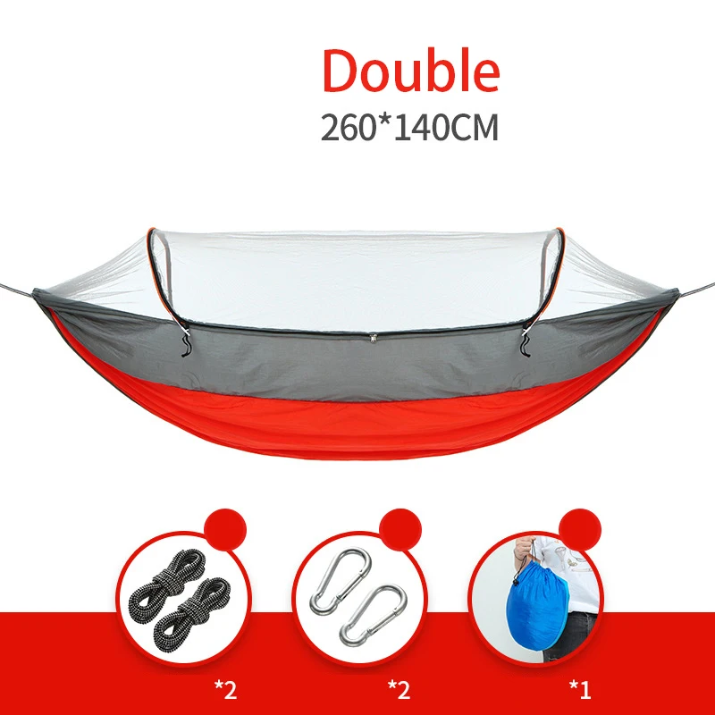 Automatic quick opening with mosquito net single and double parachute cloth nylon outdoor camping pole mosquito net hammock